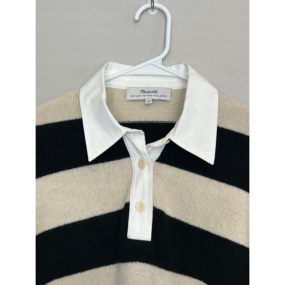 Madewell Cashmere Wool Rugby Sweater Small Striped Polo Quiet Luxury Preppy - Picture 6 of 9